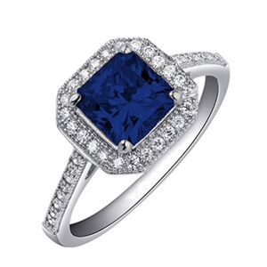 La Fonn Sapphire Princess Cut CZ Ring,Sz 6, NWT
